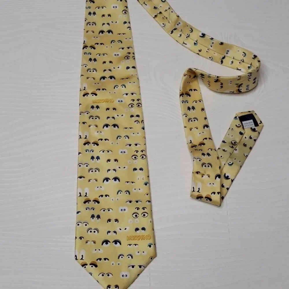 Moschino Men's 100% Silk Yellow Eyes Print Neck Tie